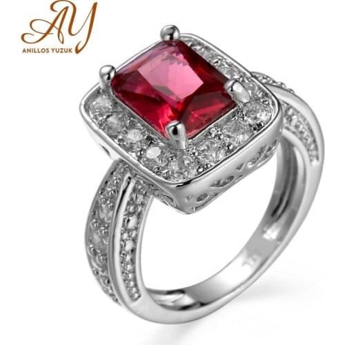 Anillos Yuzuk Simple 925 Sterling Silver Natural Square Red Pink Gemstone Wedding Engagement White Gold Ring Jewelry Wholesale