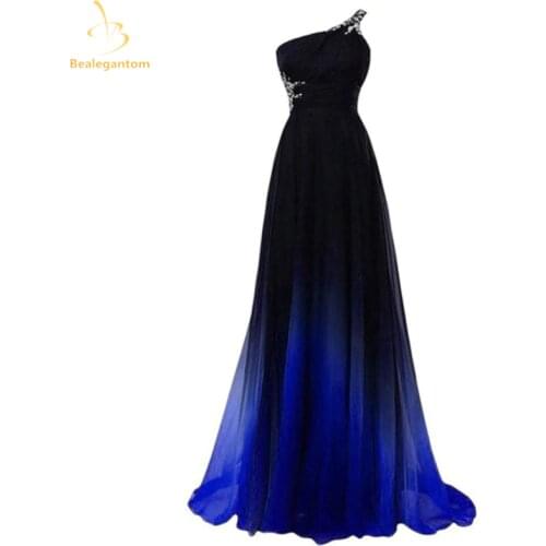 Bealegantom 2021 New Gradient Blue Chiffon Prom Evening Dresses Beaded Plus Size Ombre Party Gowns Vestido Longo QA1395