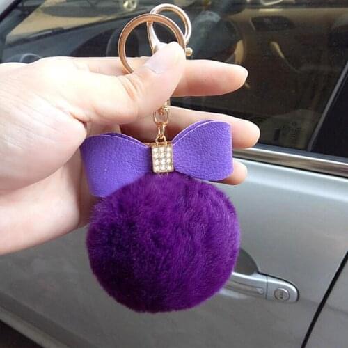 Car Keychain Classic Rex Rabbit Fur Ball Bow Key chain Car Keys Car Hang Girl Bag Pendant Jewelry Accessories Key Rings