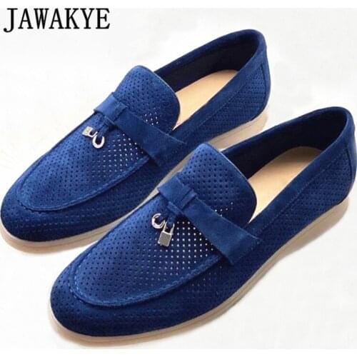 Air Mesh Kidsuede Walking Flat Shoes Women Tassel Letter Lock Slip On Loafers Spring Summer Casual Round Toe Mules Women Sandals