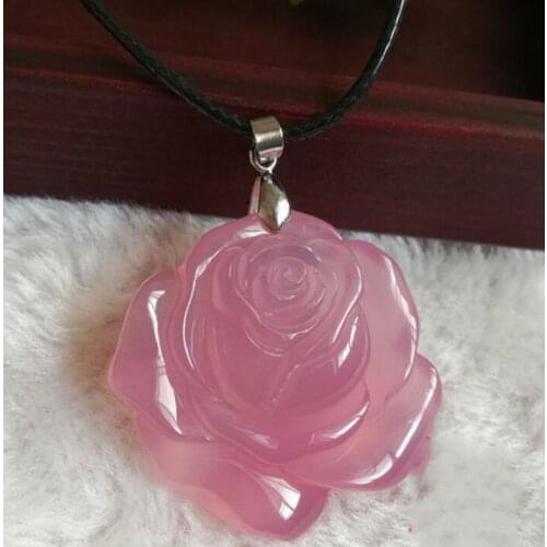 Ice pink rose flower pendant chalcedony agate flower pendant blooming wealth pendant flower necklace pendant natural pulseras