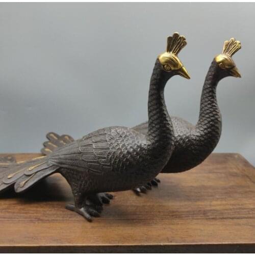 Collection Retro Chinese Antique Bronze Pure Red Copper Ware Brass carvings Peacock Statue Peafowl Trinkets Ornaments Decoration