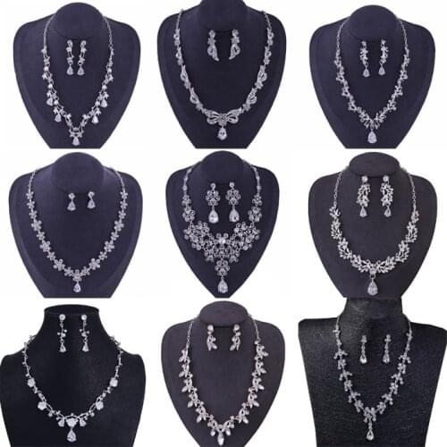 Hot Imitation Crystal Wedding Necklace Earring Sets Bridal Jewelry Sets for Women Elegant Prom Party Gift Fashion Costume