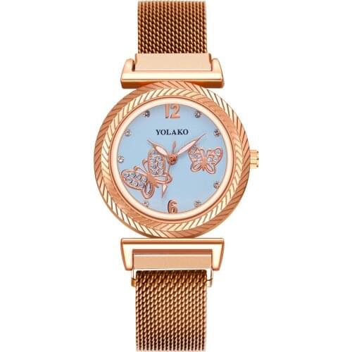 Creative Gear Design Ladies Wristwatches Fashion Women Simple Crystal Butterfly Watches Magnet Buckle Mesh Strap Quartz Watch