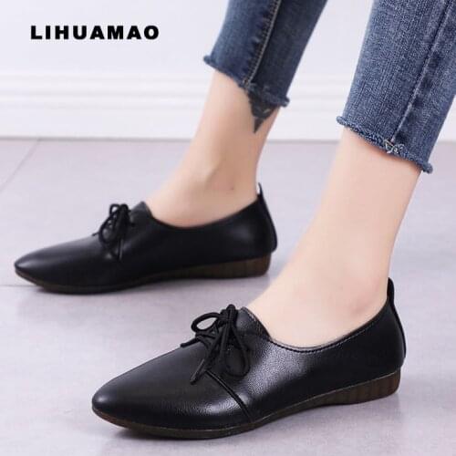 LIHUAMAO derby shoes for women flat lace up pointed toe soft sole fashion flat casual shoes student office lady walking sneaker