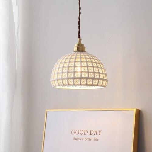 Chandelier simple modern coffee shop lamp hollow out ceramic Nordic lamp bedside lamp bar chandelier copper lamp