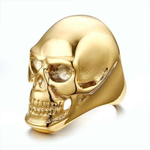 Cool Rocked Mens Skull Rings in Stainless Steel Biker Rings - Black, Gold