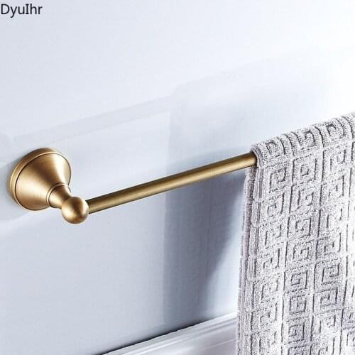 DyuIhr European style brass wall-mounted bathroom towel rack single towel bar bathroom accessories Antique drawing process