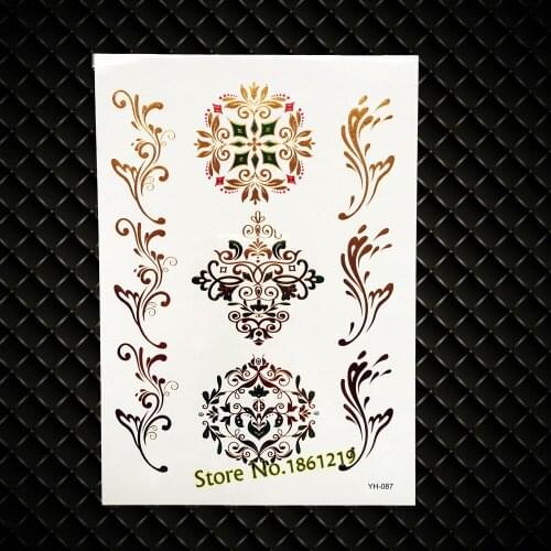 New Gold Henna Mehndi Flower Lace Temporary Tattoo Women Body Art Flash Tattoo Stickers GYH-087 Golden Indian Totem Tatoos
