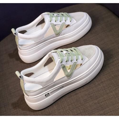 2021 New Summer Hidden Heel White Shoes Womens Breathable Platform Sports Sandals Hollow Mesh Surface Casual Womens Shoes