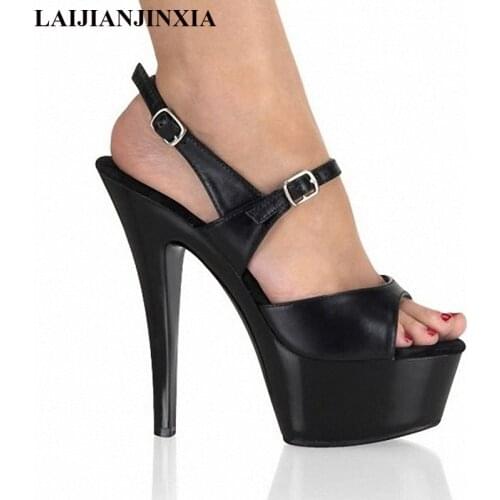 New Summer ultra-thin 15 cm High-heeled Platform Sandals Party Shoes Black Womens Shoes Catwalk Models Dance Shoes