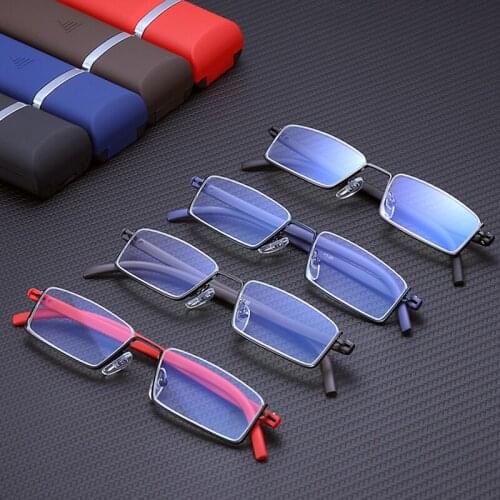 Anti Blue Ray Half Frame Reading Glasses Men Women TR90 Portable Glasses with Case Mini Magnifying Glasses Presbyopic Eyewear