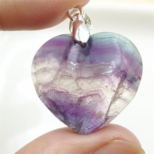 Genuine Natural Fluorite Quartz Colorful Pendant Women 24x22mm Heart Love Fluorite Necklace Jewelry Fashion AAAAA
