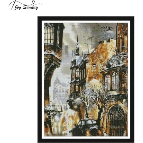 Joy Sunday City Corner Counted Cross Stitch Kits Aida Fabric 14ct 11ct DMC Threads For Cross Stitching Embroidery Needlework Set