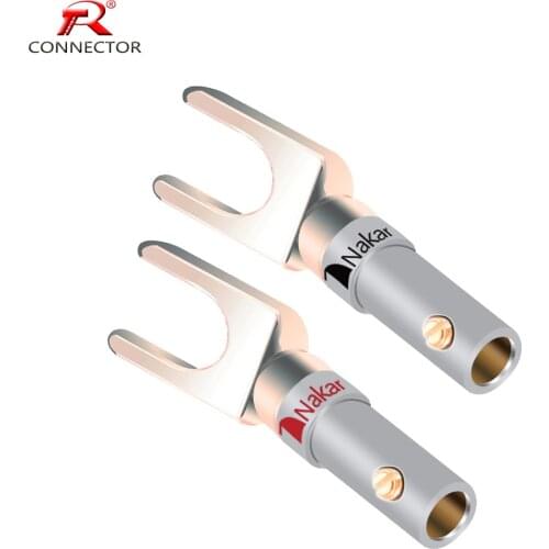2pcs/1pair "Y" "U" spade banana plug Connectors Gold Plated Screws-Type Solderless Fork Speaker Banana Plug adapter R Connector