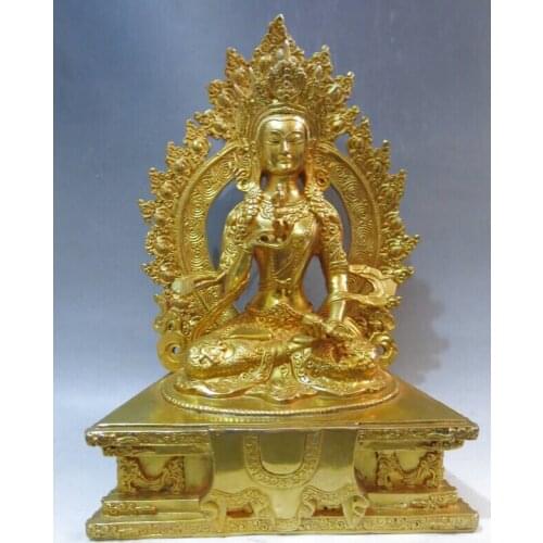 Free Shipping 001914 10" China Tibet bronze gild carved buddhism sculpture Amitabha buddha Statue
