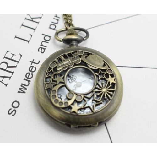 Sailor Moon Quartz bronze Hollow antique pendant clock Necklace pocket watch woman Gift chain