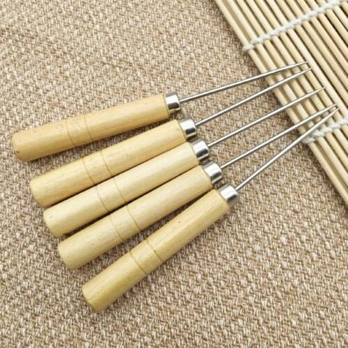 Wooden Handle Sewing Awl Hand Stitcher Leather Canvas Tool Sewing Needle Hook