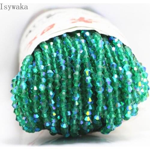 Isywaka Blue green Half AB 100pcs 4mm Bicone Austria Crystal Beads charm Glass Beads Loose Spacer Bead for DIY Jewelry Making