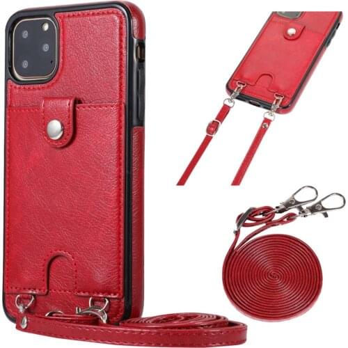 Haissky Vintage PU Leather Back Cover for iPhone 11 11 Pro Shouldbag Wallet Card Case for iPhone 11 Pro Max Case With Strap