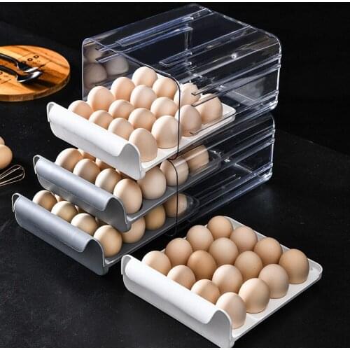 32 grid egg storage box, double layer sorting egg box, drawer type storage box, kitchen refrigerator, egg box, egg tray