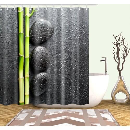Green Bamboo Stone Zen 3D Printing Bathroom Shower Curtain Polyester Waterproof Curtain Home Decor Curtain With Hook 240x180cm