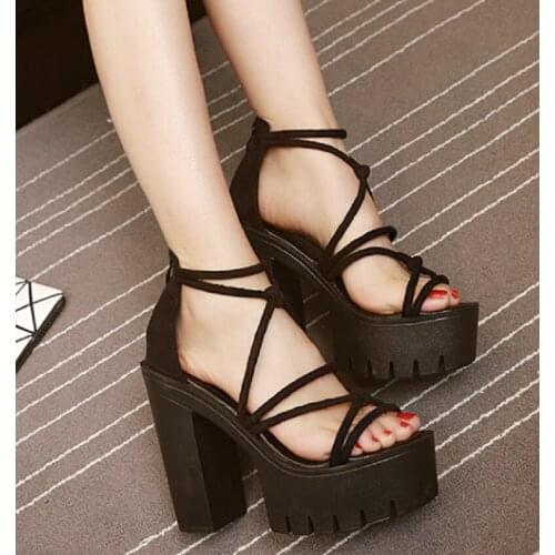 2021 Summer New Fashion Super High Heel Womens Shoes Platform Platform Thick Heel Cross Strap Hollow High Heel Open Toe Sandals
