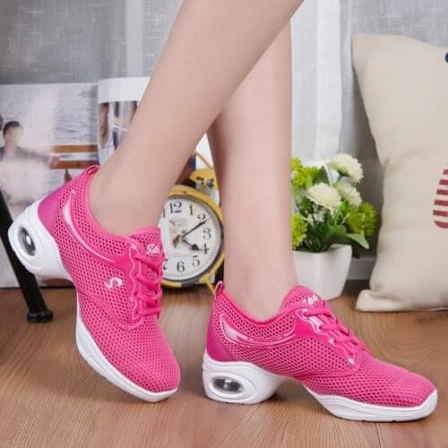 Adult Dance Sneakers Womens Air Mesh Square Dance Shoes Jazz Shoes Soft Bottom Air Cushion Sports Fitness Shoes Size 35-41