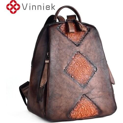 2020 New Genuine Leather Women Backpacks Vintage Embossed Female Shoulder Bag Large Capacity Daliy School Bags for Girls Mochila