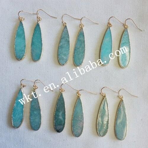 WT-E196 Wholesale newest fashion amazonite earrings teardrop natural amazonite long teardrop raw colors earrings for women gift