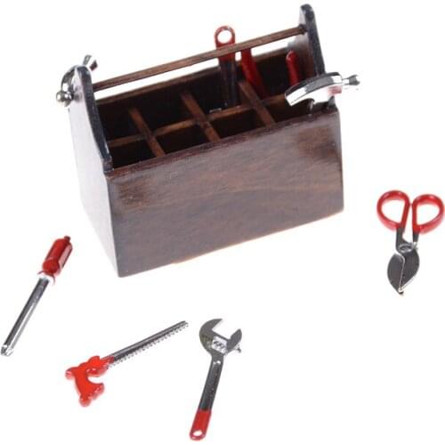 1Set New 1:12 Scale Dollhouse Miniature Wooden Box Metal Hand Tools Set Doll Accessories 4.9*2.9*4.7cm