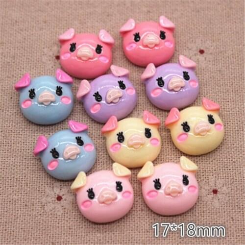 10pcs 17*18mm Kawaii Resin Little Pig Flatback Cabochon for Kids Clip DIY Hair Ornament Accessories