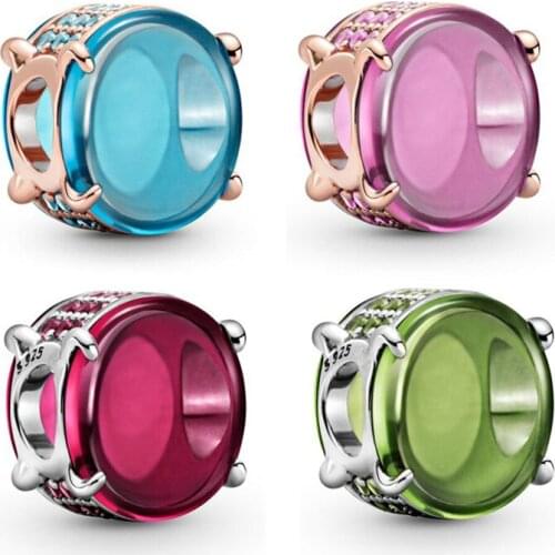 2021 New Valentines Day Four Colors Oval Cabochon Charm Charms 925 Sterling Silver Fit Bracelets Gift DIY For Women Jewelry