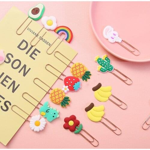 5pcs/10pcs Kawaii Cartoon Fruit Bookmark Student Paperclip Bookmark Clip Metal Paperclip Office Student Cute Stationery