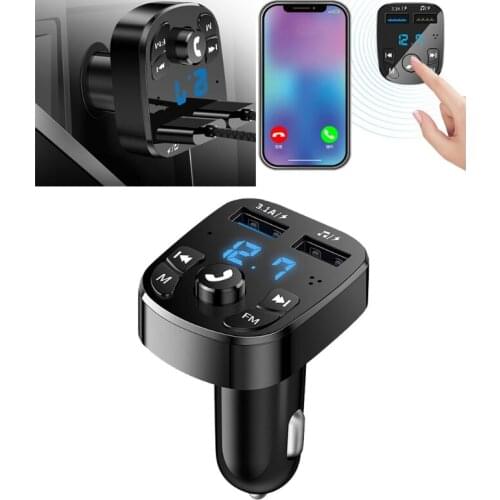 Dual Ports FM Transmitter Bluetooth 5.0 Car Kit Receiver Aux Handsfree Multifunctional Car MP3 Player USB Charger