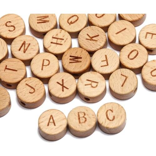 Natural Wooden 15x8mm Letter Spacer Beads Round Loose Wood Beads For Jewelry Making Diy Charm Necklace Bracelet Accessories