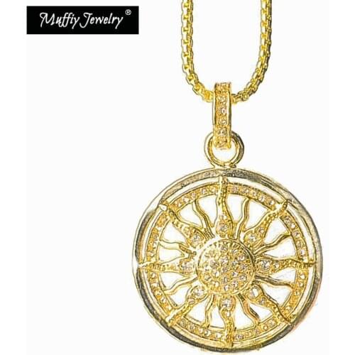 Gold Color Sun Link Chain Pendant Necklace,Europe Style Chains Fashion Vintage Gift Jewelry in 925 Sterling Silver For Women