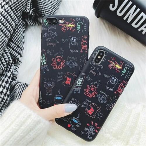 Monster Graffiti Pattern Case For iPhone 6 6s Plus Phone Cases Fashion Art Soft TPU Back Cover For iphone 7 8 Plus X Funny Coque
