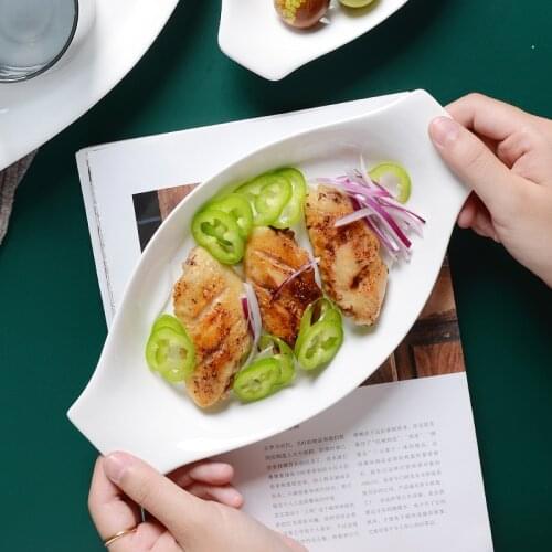 Pure White Creative Hotel Western Food Plate, Dish Plate, Fish Plate, Ceramic Binaural Cheese Baking Plate, Baked Rice Plate, Mi