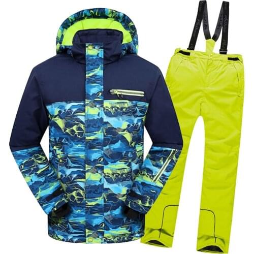 Children Skiing Suits Windproof Waterproof SkiJacket Boys Bib Pants Thermal Kids Ski Suits Winter Outdoor Hooded Set