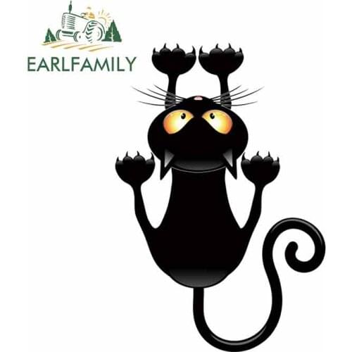 EARLFAMILY 13cm x 8.9cm Funny Black Cat Car Stickers Creative Motorcycle Decal Laptop Skateboard Luggage Cartoon Car Styling