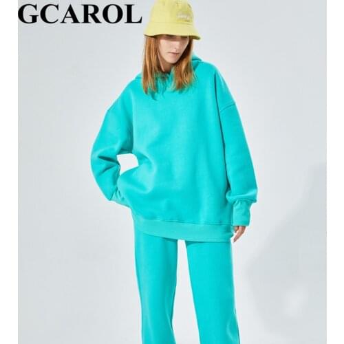 GCAROL Fall Winter Women Extra Long Hooded 80% Cotton Fleece Candy Jersey Drop Shoulder Oversized Boyfriend Style Sweatshirt