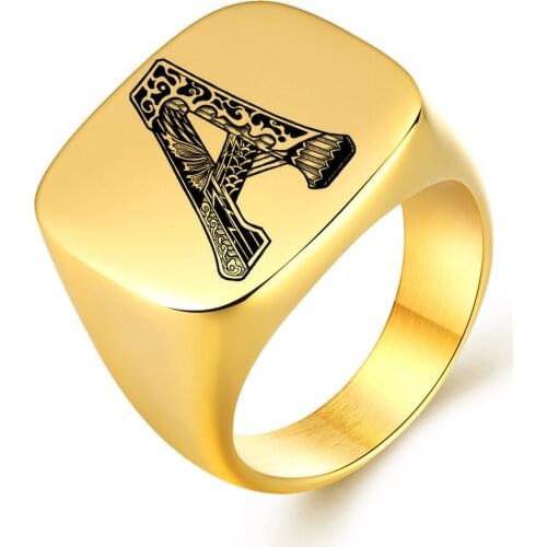 Personalized Initials Signet Ring for Men Band Stainless Steel Custom Engrave Letters A-Z Rings Gold Color Male Jewelry Gift