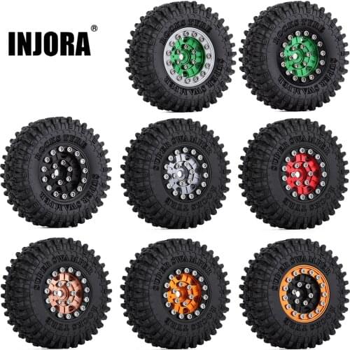 INJORA 4PCS 52*18mm 1.0" Beadlock Wheel Rims Tires Set for 1/24 RC Crawler Car Axial SCX24 90081 AXI00001 AXI00002 Deadbolt