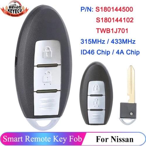 KEYECU 2 Button TWB1J701 315MHz/ 433.92MHz ID46 / 4A Chip Smart Remote Key Fob for Nissan Qashqai March K13 Micra K13 Leaf