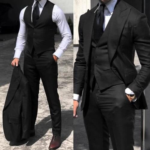 Fashion Men Suits 3 Pieces Tuxedo Peak Lapel Groomsmen Wedding Suits Set Slim Men Business Blazer Jacket+Pants+Vest Set
