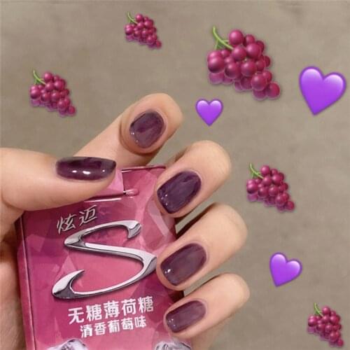 Cute Jelly purple pure color 24pcs french false nails Bride lady full nail tips short size fake nails Japanese