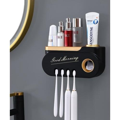 Multifunction Hanging Toothbrush Holder Automatic Toothpaste Squeezer Dispenser Makeup Storage Rack For Bathroom Accessories set