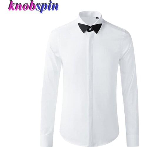 Fashion Patchwork Collar Shirt For men Long Sleeve Slim Casual Business Male Dress Shirts High quality Cotton Mens Shirts