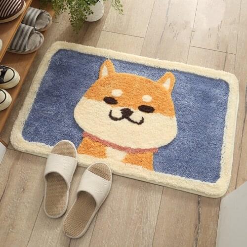 Cartoon Flocking Anti-Slip Doormat Absorb water Floor Mat Carpet Bath Mat Shiba Inu Corgi Dog Kitchen Bedroom Tatami Tapete Rug